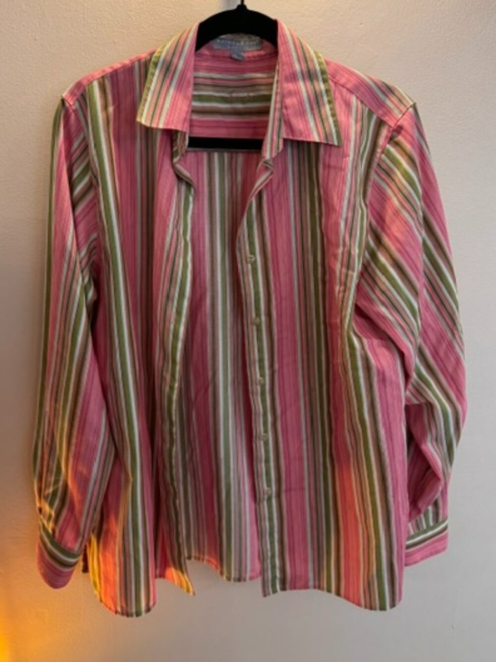 Foxcroft women's long-sleeve button-up shirt -pink/green/white